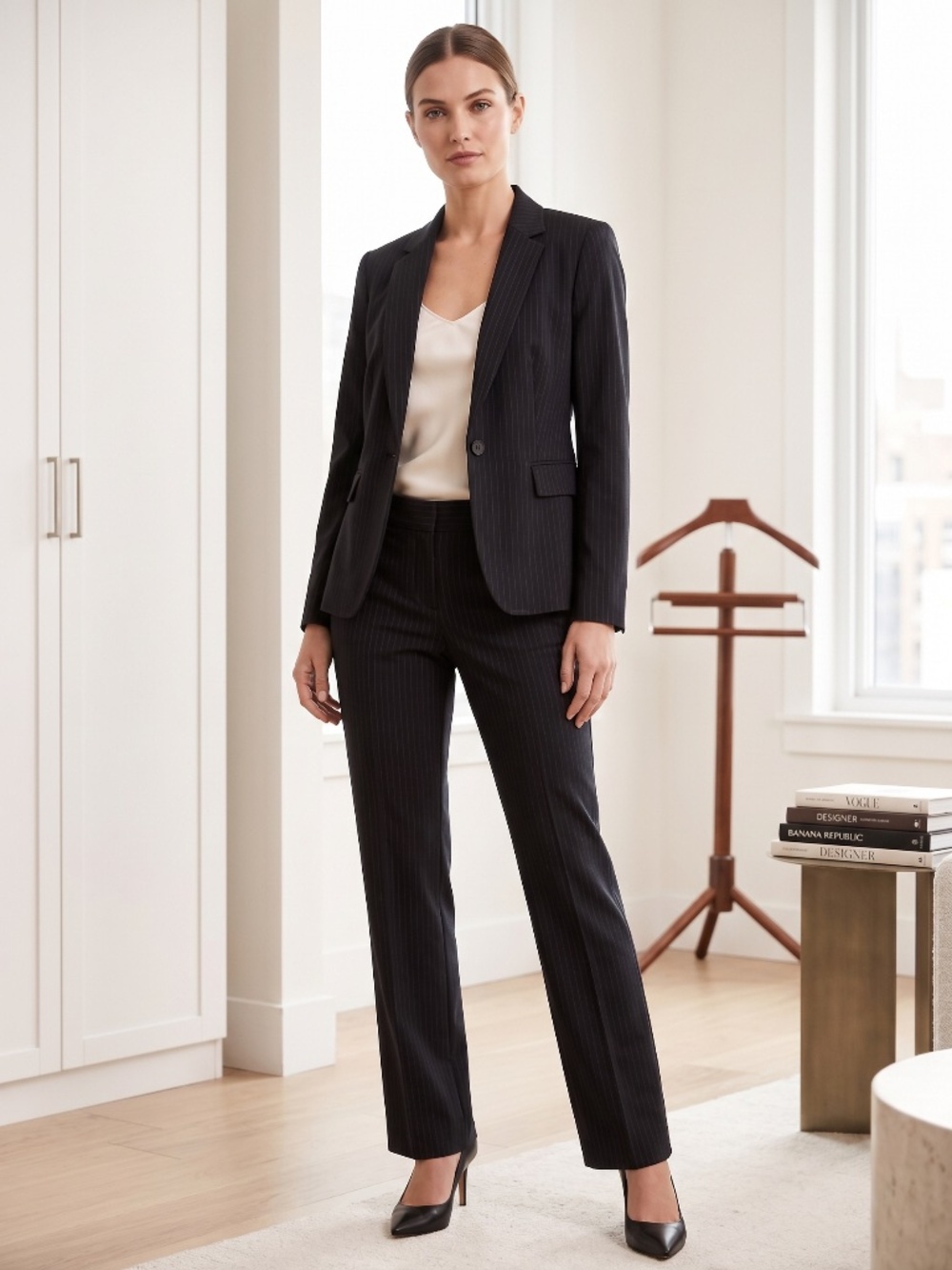 Banana Republic Navy and Medium Blue Pinstripe Suit  - Blazer & Pants 8P